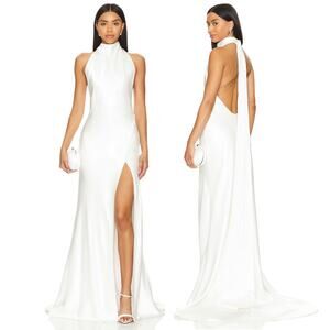 Sau Lee Persephone Gown Halter with Train Formal Bridal Wedding Party Ivory Sz 6